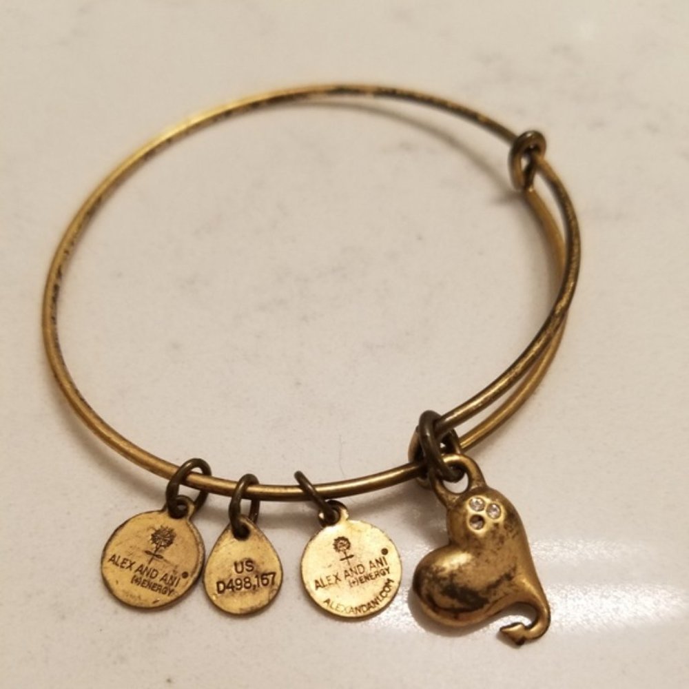 Alex And Ani Gold Heart Charm Bangle Bracelet Love Rhinestones Valentines Casual